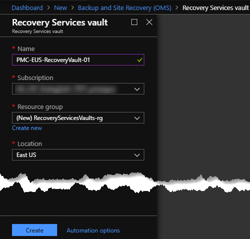 Recovery Services Vault Creation